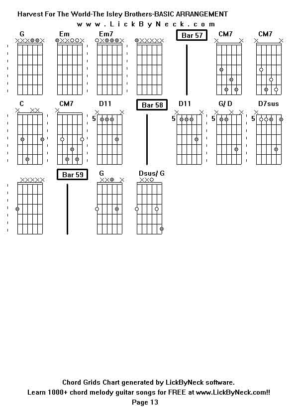 Chord Grids Chart of chord melody fingerstyle guitar song-Harvest For The World-The Isley Brothers-BASIC ARRANGEMENT,generated by LickByNeck software.